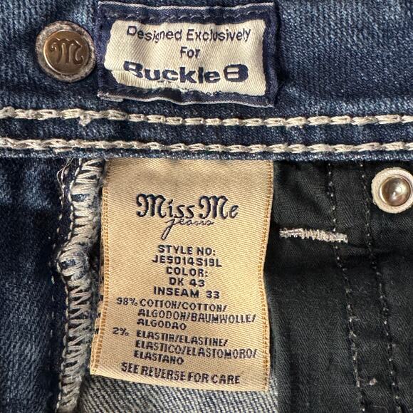 Miss Me SZ 25 Skinny Jeans Low-Rise Silver Embroidery Button-Flap Pockets Hemmed - Picture 14 of 16